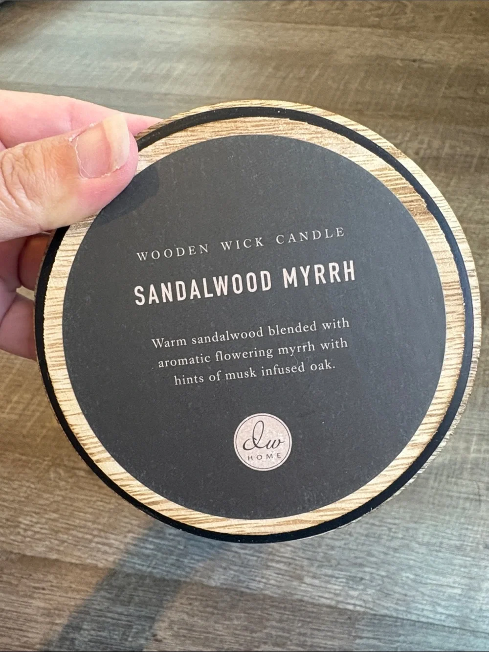 DW Home Sandalwood Myrrh Wooden Wick Candle 81 Hour Burn Time NEW 6”H READ